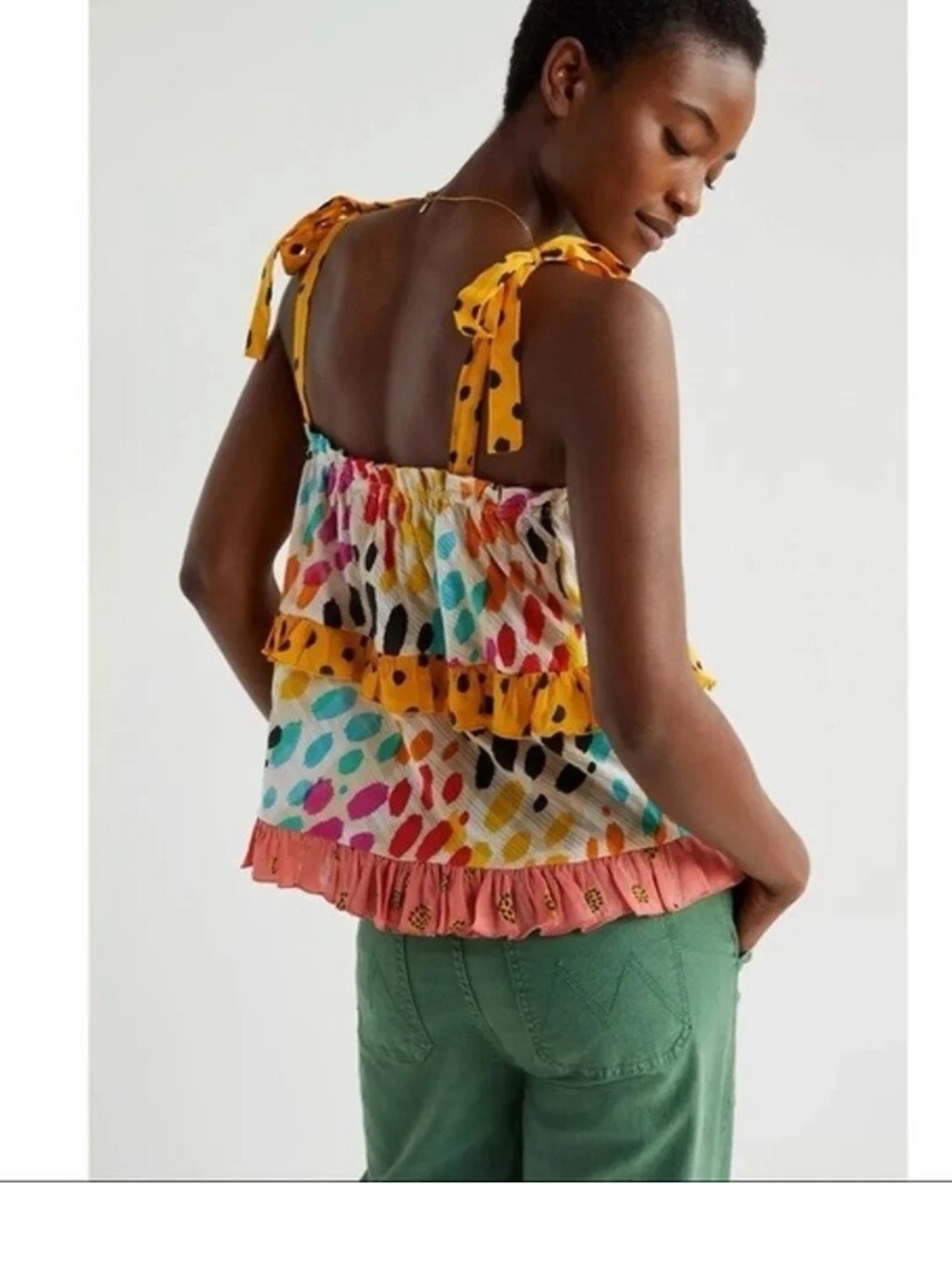 Anthropologie Conditions Apply Colorful Leopard Ruffle Tie Strap Top Small $118 - Picture 3 of 8